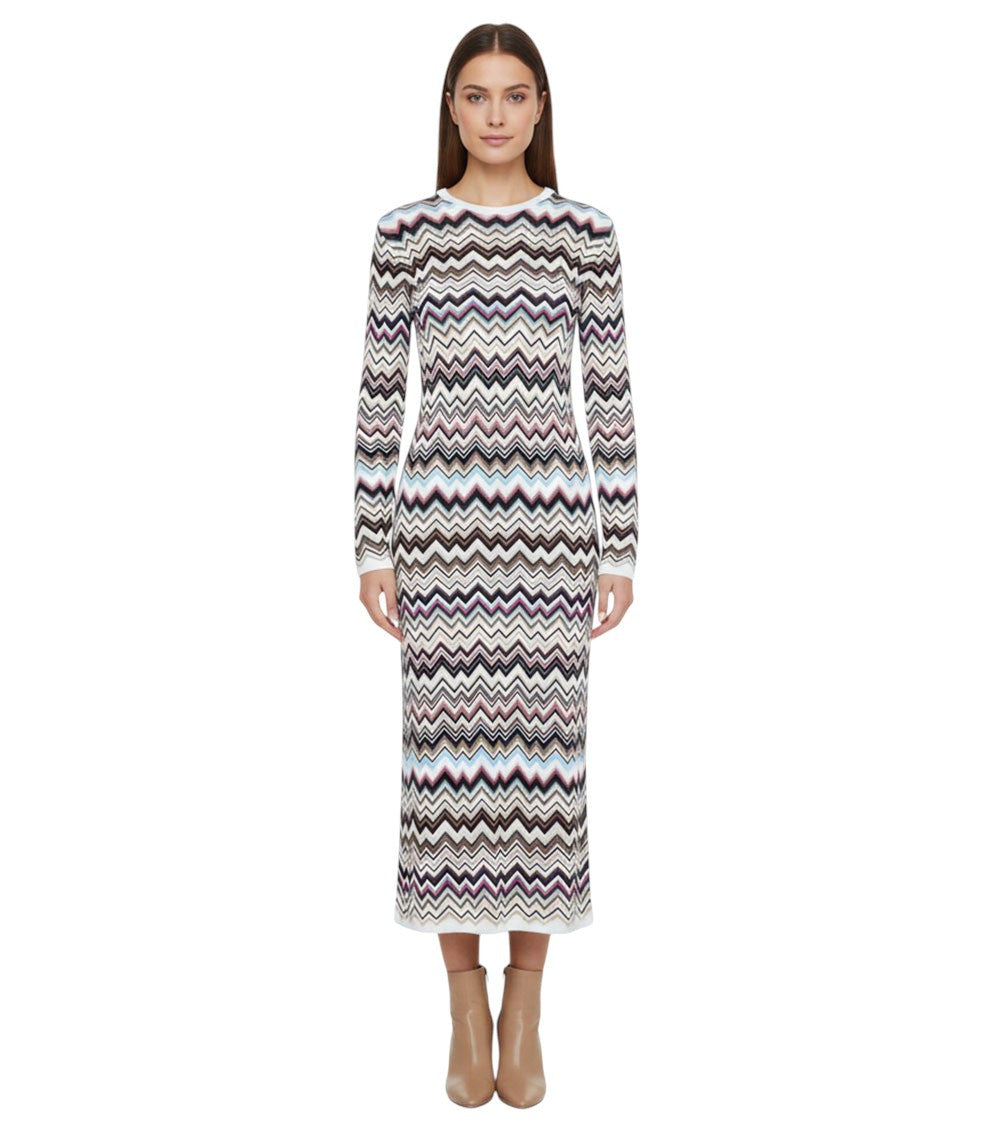 Multicolor Chevron Round Neck Dress 1