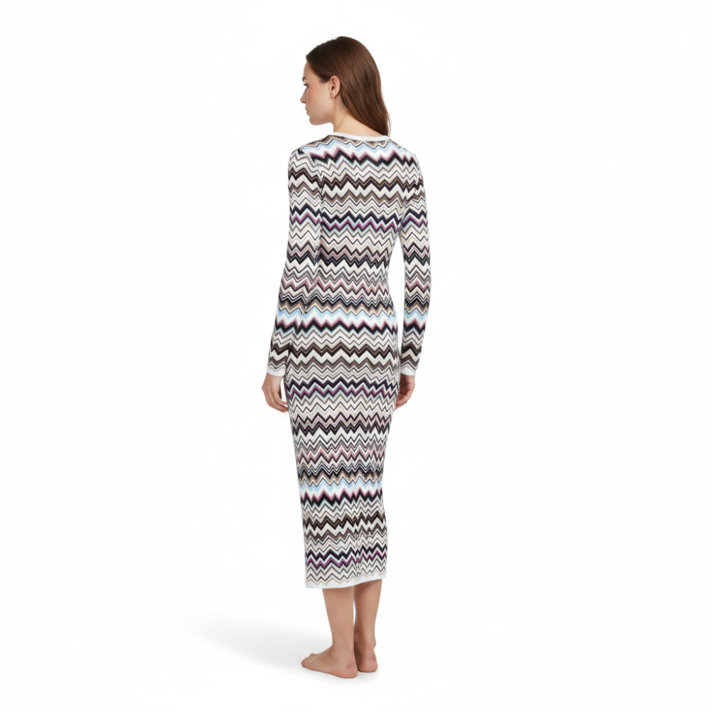 Multicolor Chevron Round Neck Dress 2