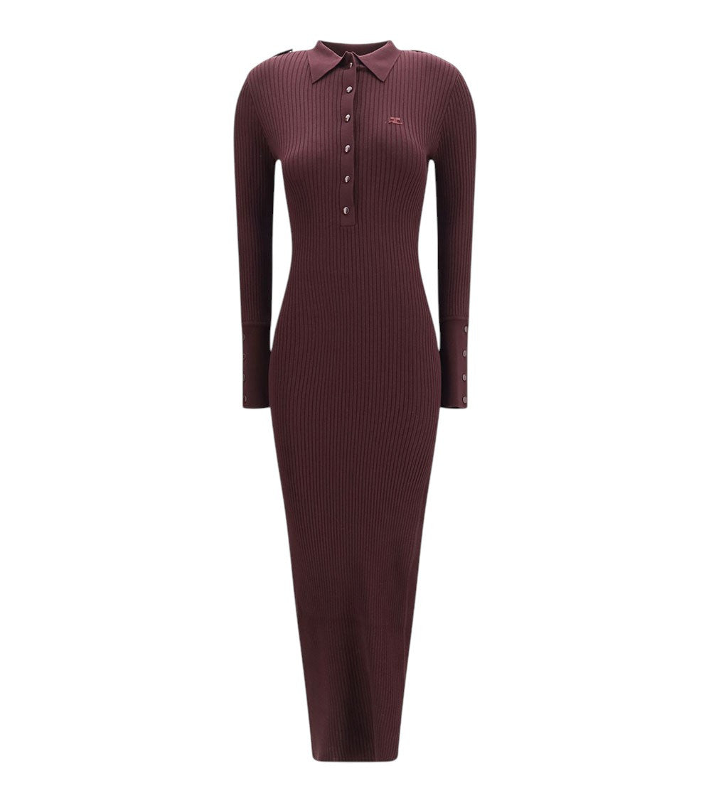 Maroon Shirt Collar Maxi Dress 1