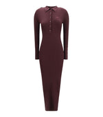 Maroon Shirt Collar Maxi Dress 1