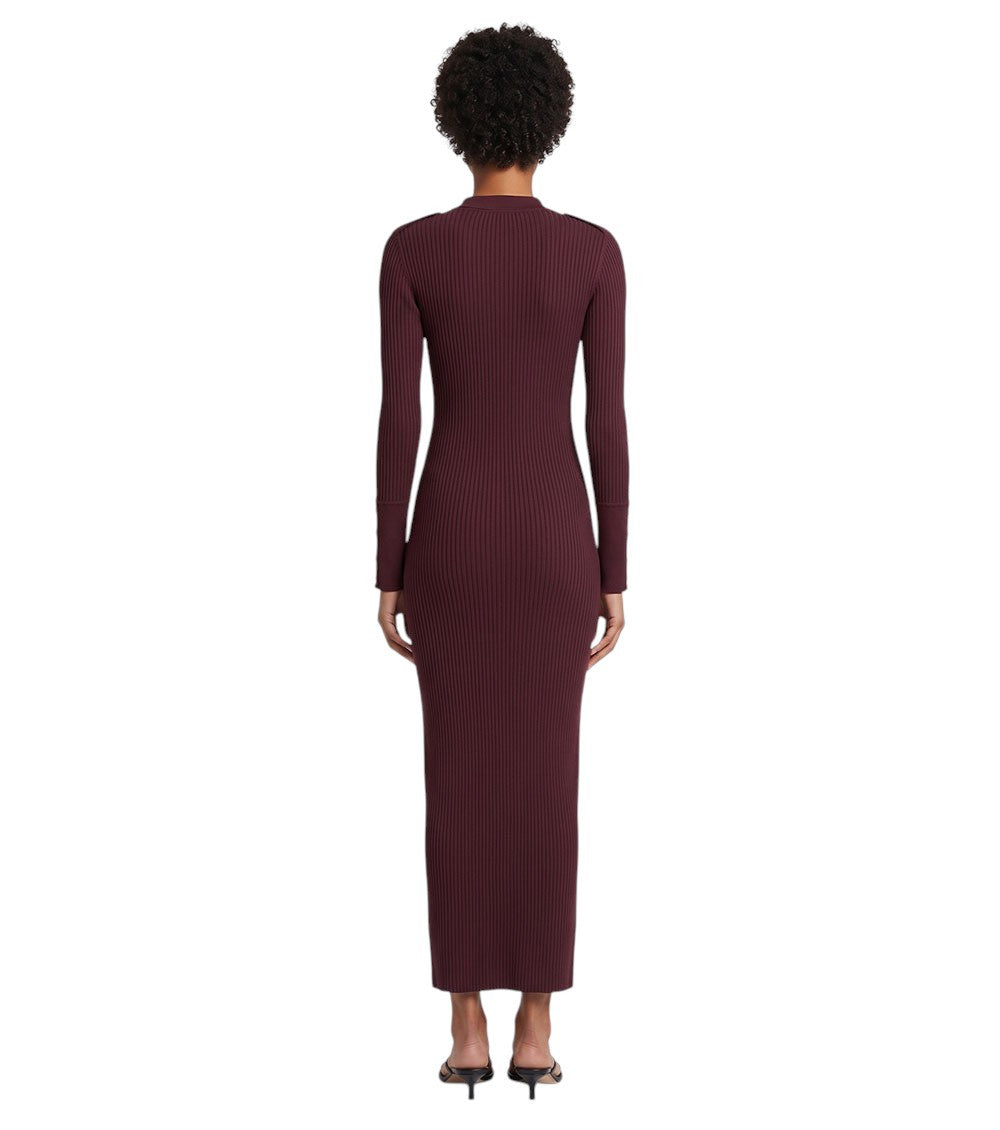 Maroon Shirt Collar Maxi Dress 4