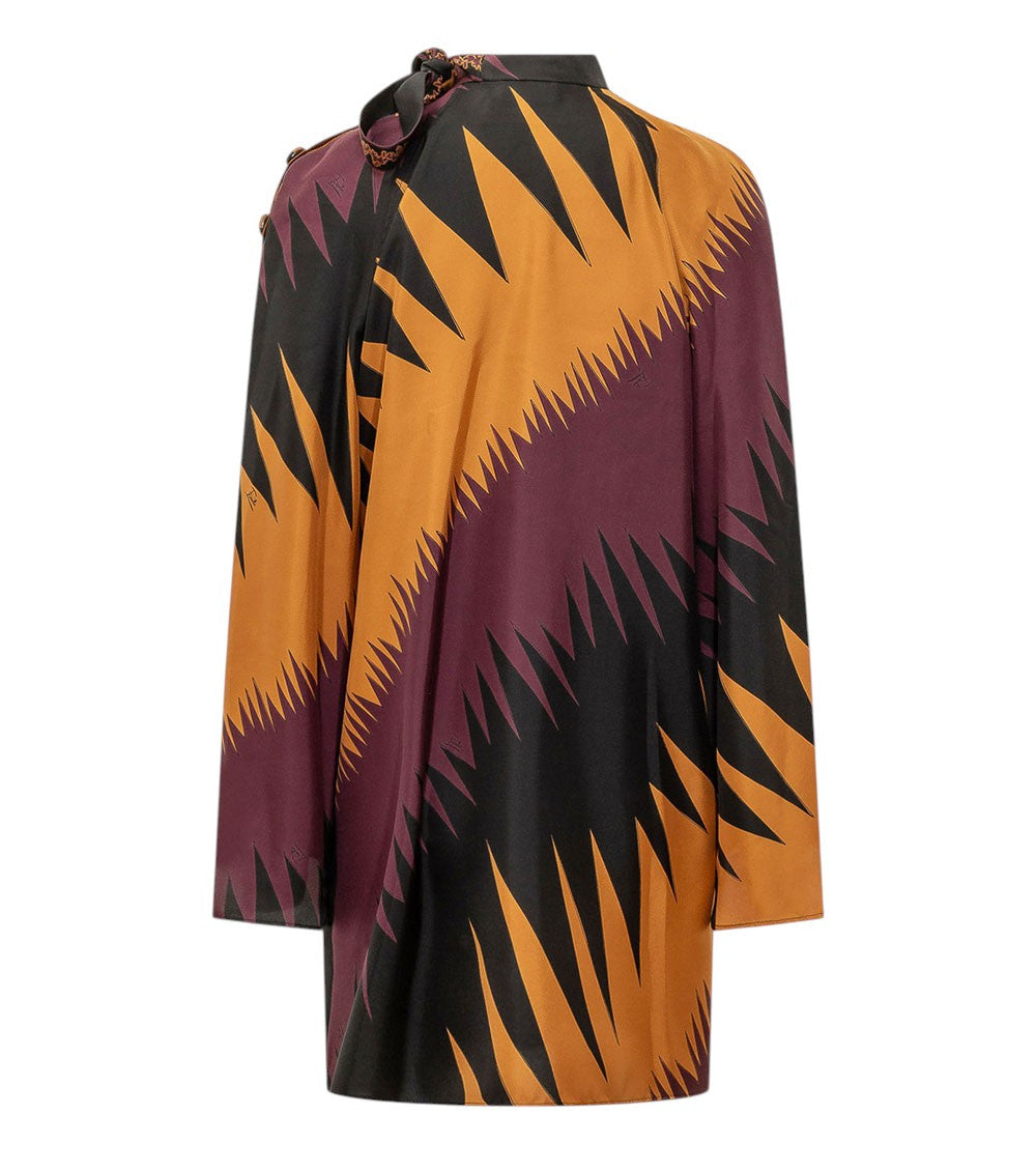 Multicolour Mandarin Collar Mini Dress 2