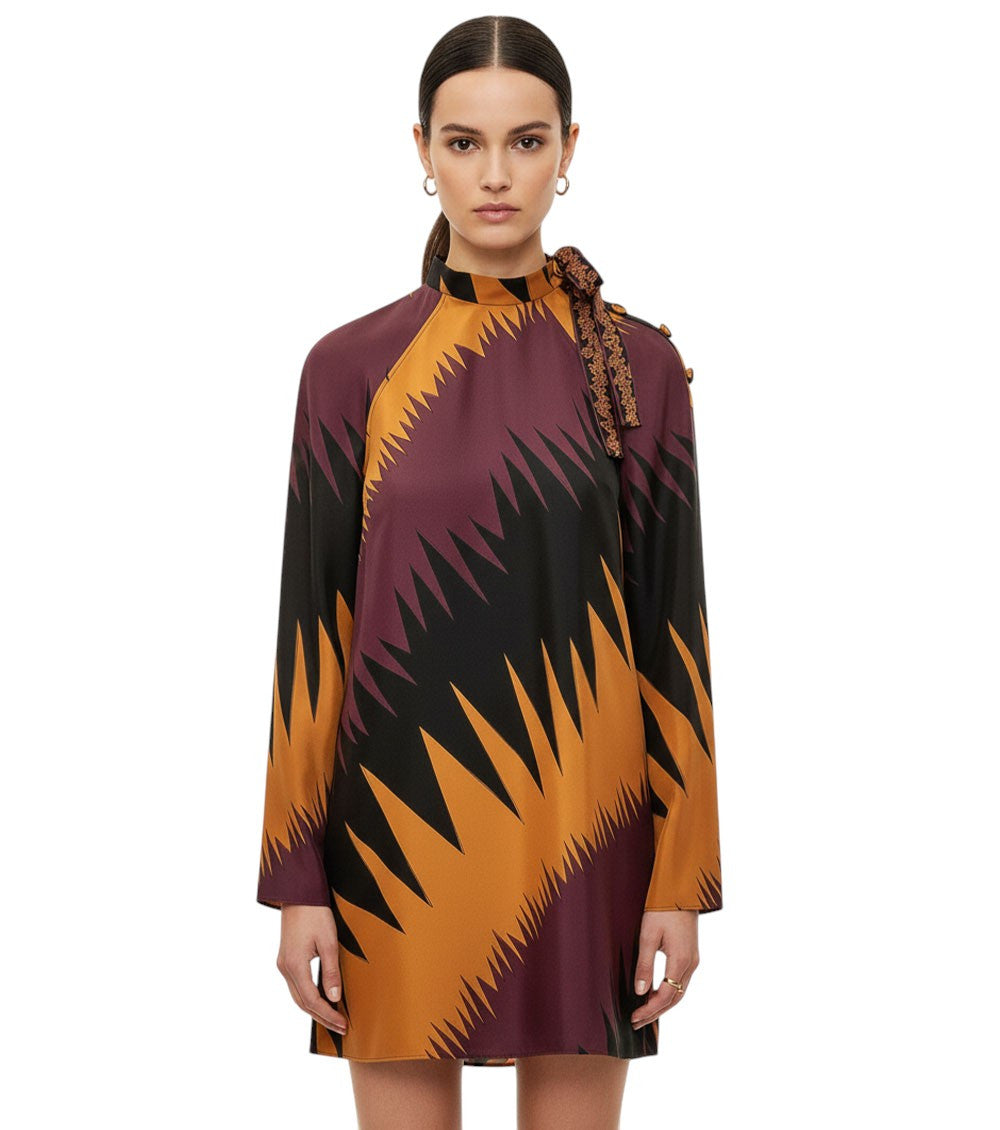 Multicolour Mandarin Collar Mini Dress 3