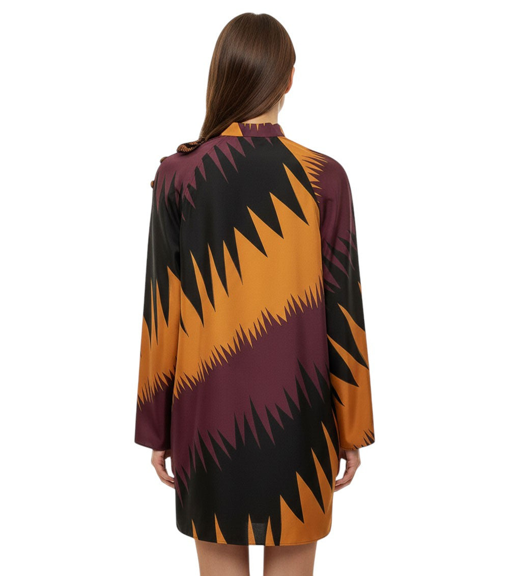 Multicolour Mandarin Collar Mini Dress 4