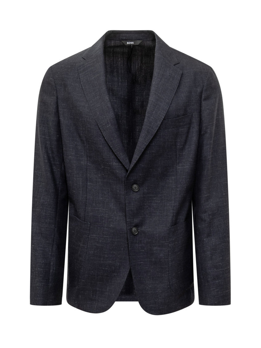 Dark Blue Notched Lapel Blazer 1