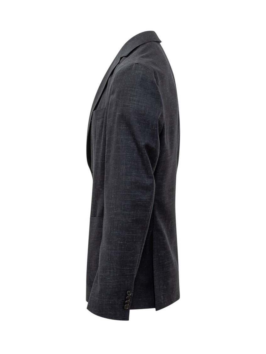 Dark Blue Notched Lapel Blazer 3
