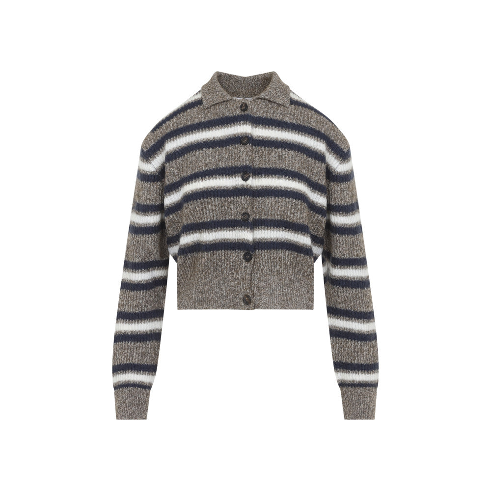Grey Striped Shirt Collar Sweater 1