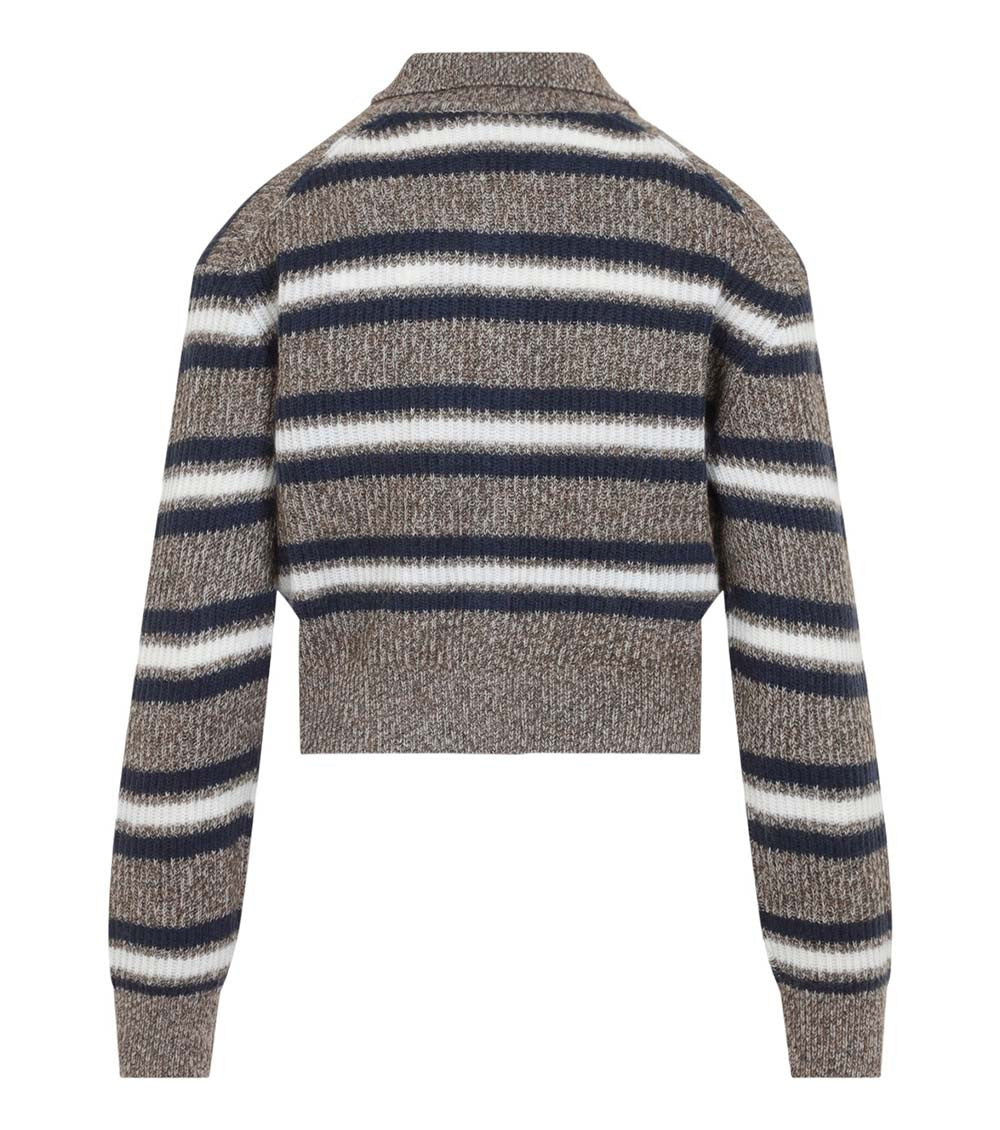 Grey Striped Shirt Collar Sweater 2