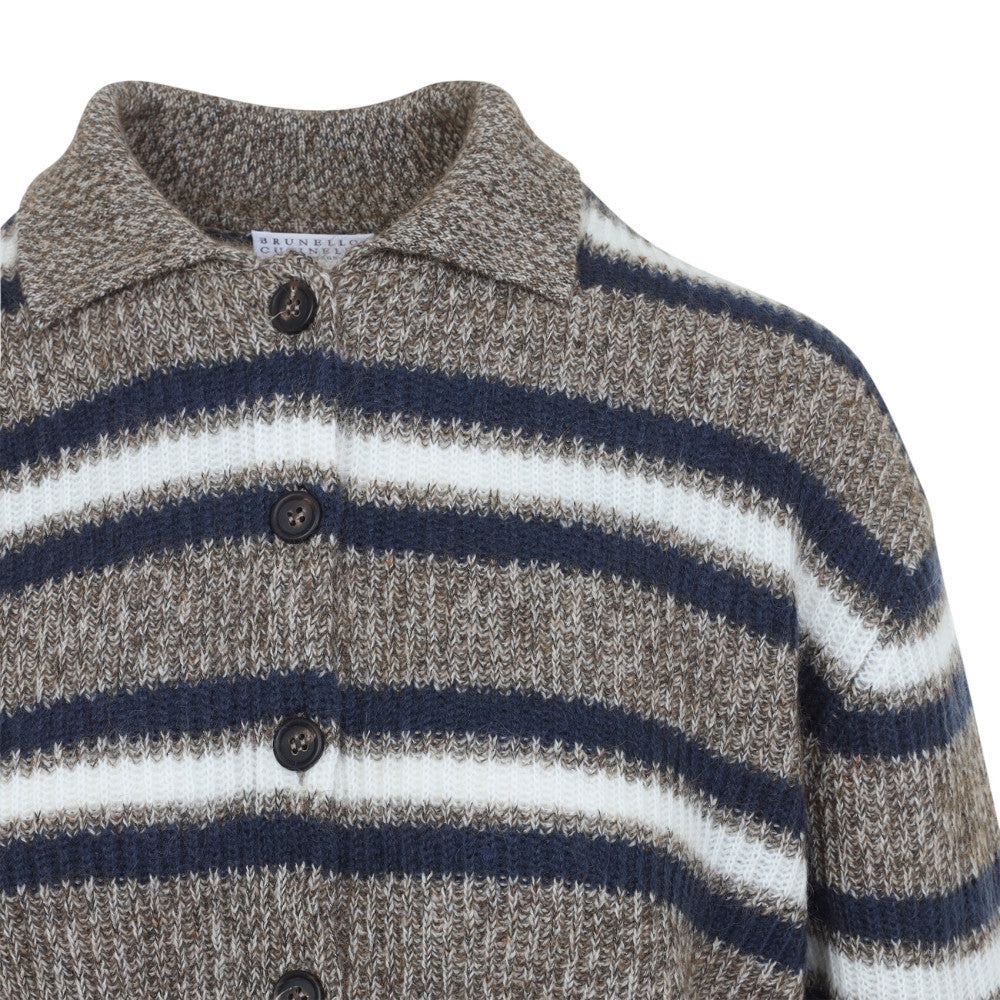 Grey Striped Shirt Collar Sweater 3