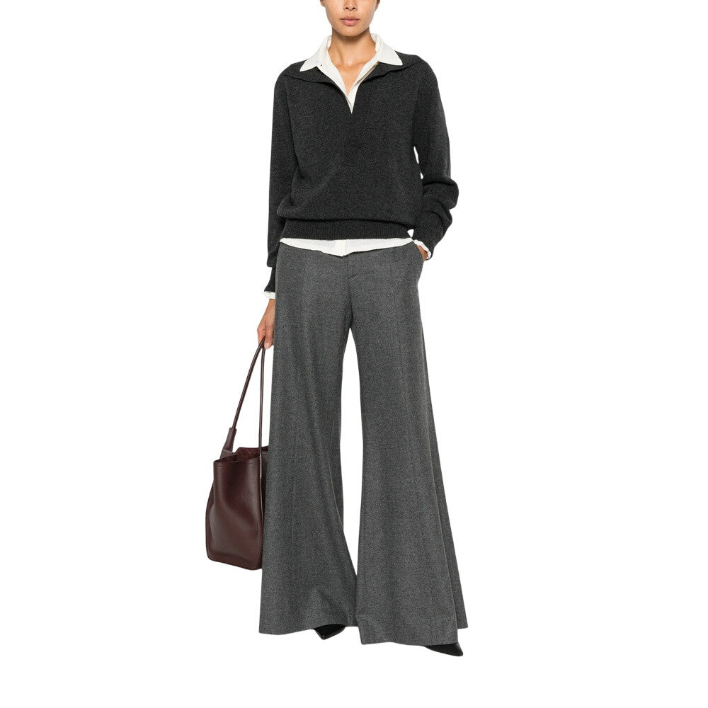Grey Flared Flat Front Pants 2