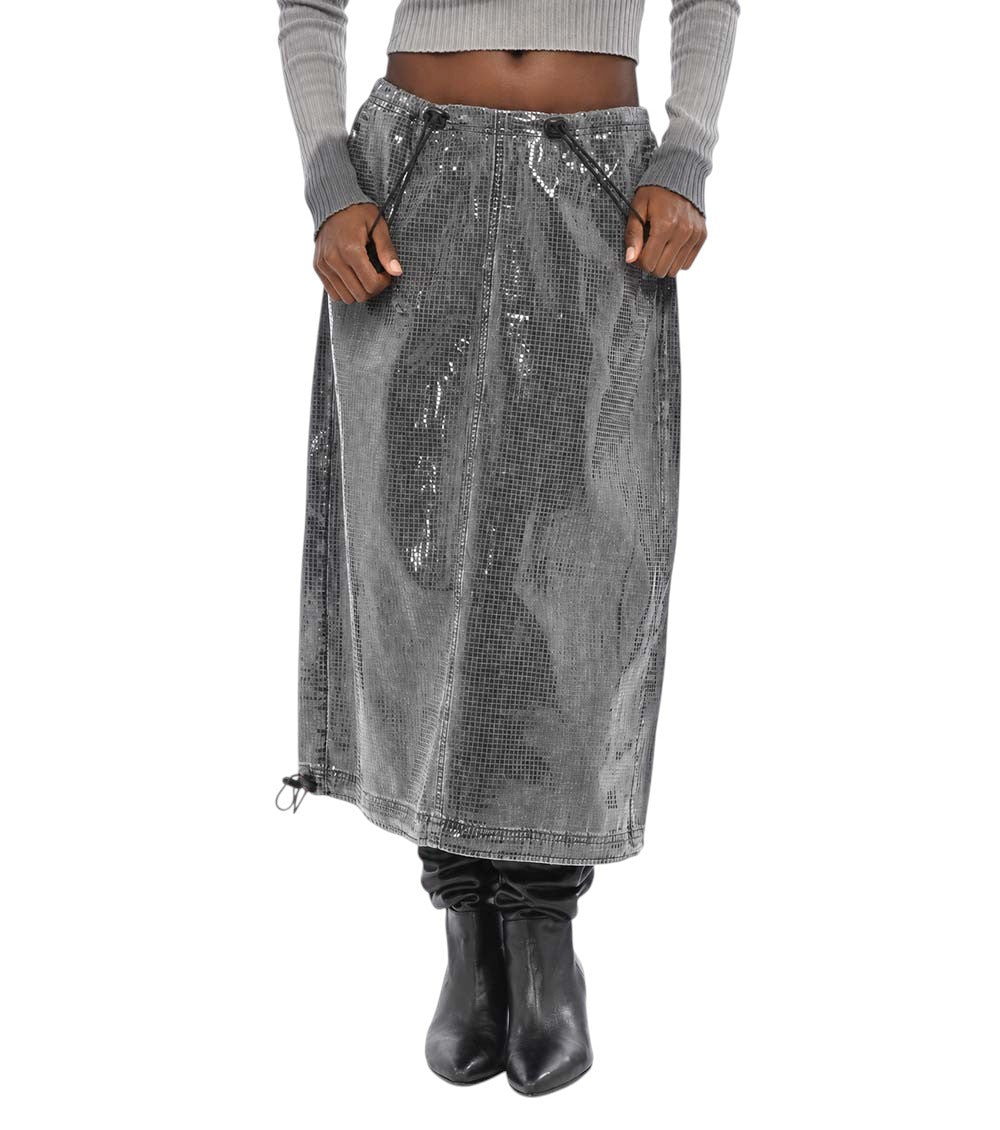 Grey Textured Calf Length Skirt 1