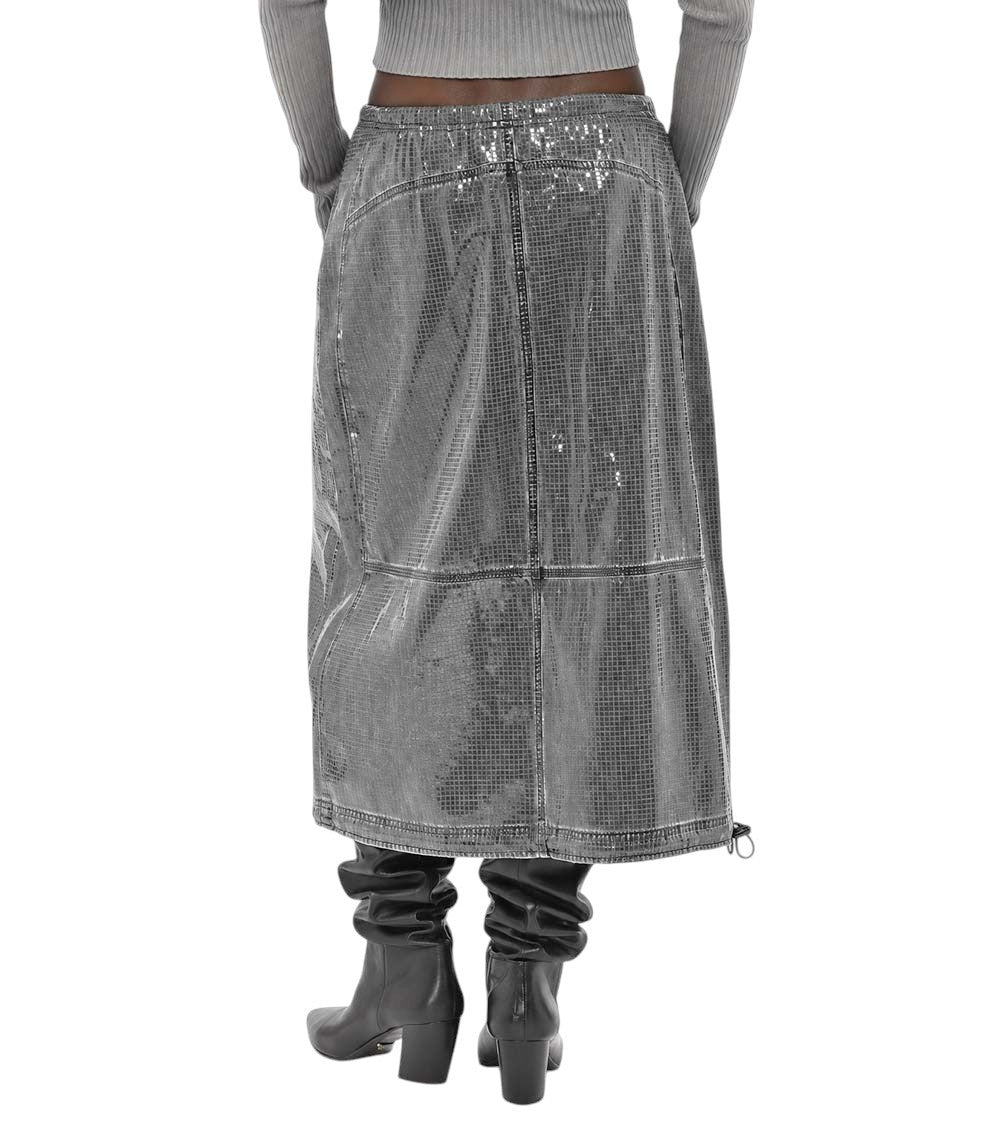 Grey Textured Calf Length Skirt 2