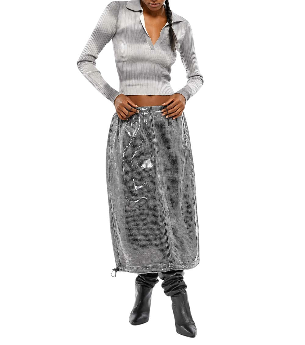 Grey Textured Calf Length Skirt 4