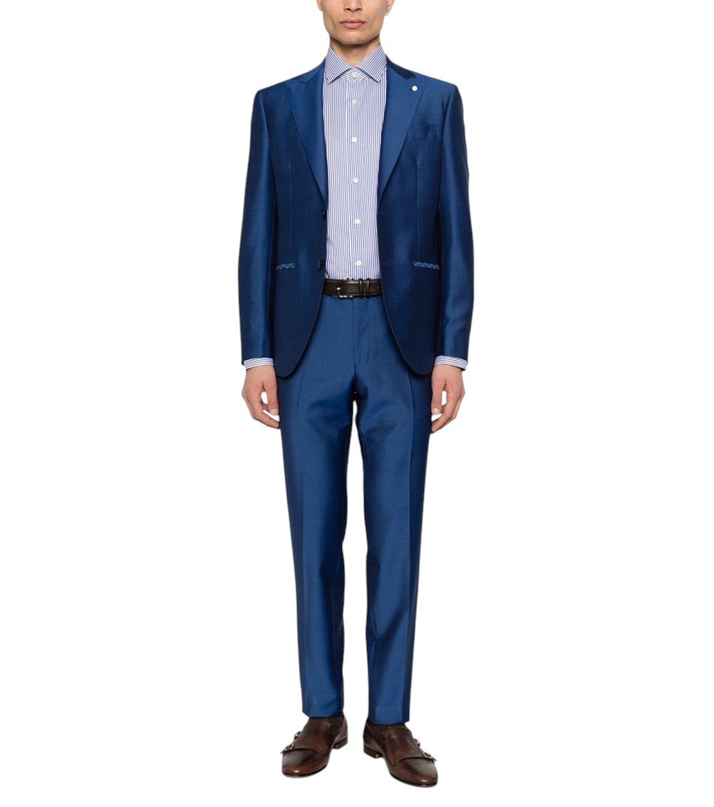 Navy Blue Notched Lapel Suit 1