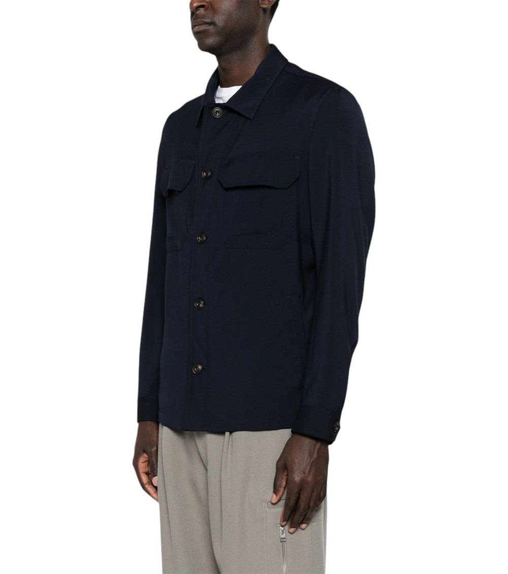 Dark Blue Solid Shirt Jacket 2