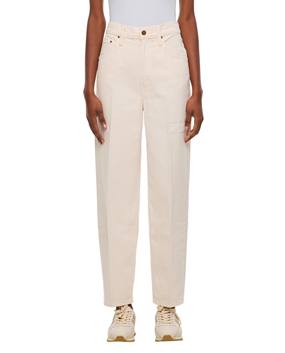 White Tapered High Rise Jeans 1