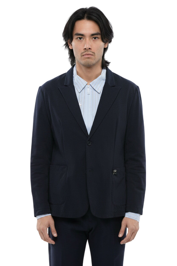 Navy Blue Peaked Lapel Blazer 1