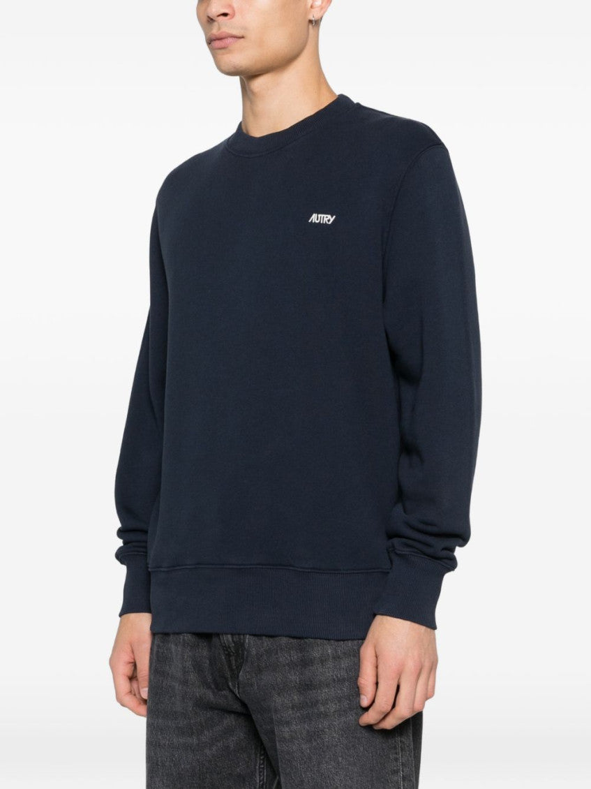 Blue Crewneck Logo Embroidery Sweatshirt 3