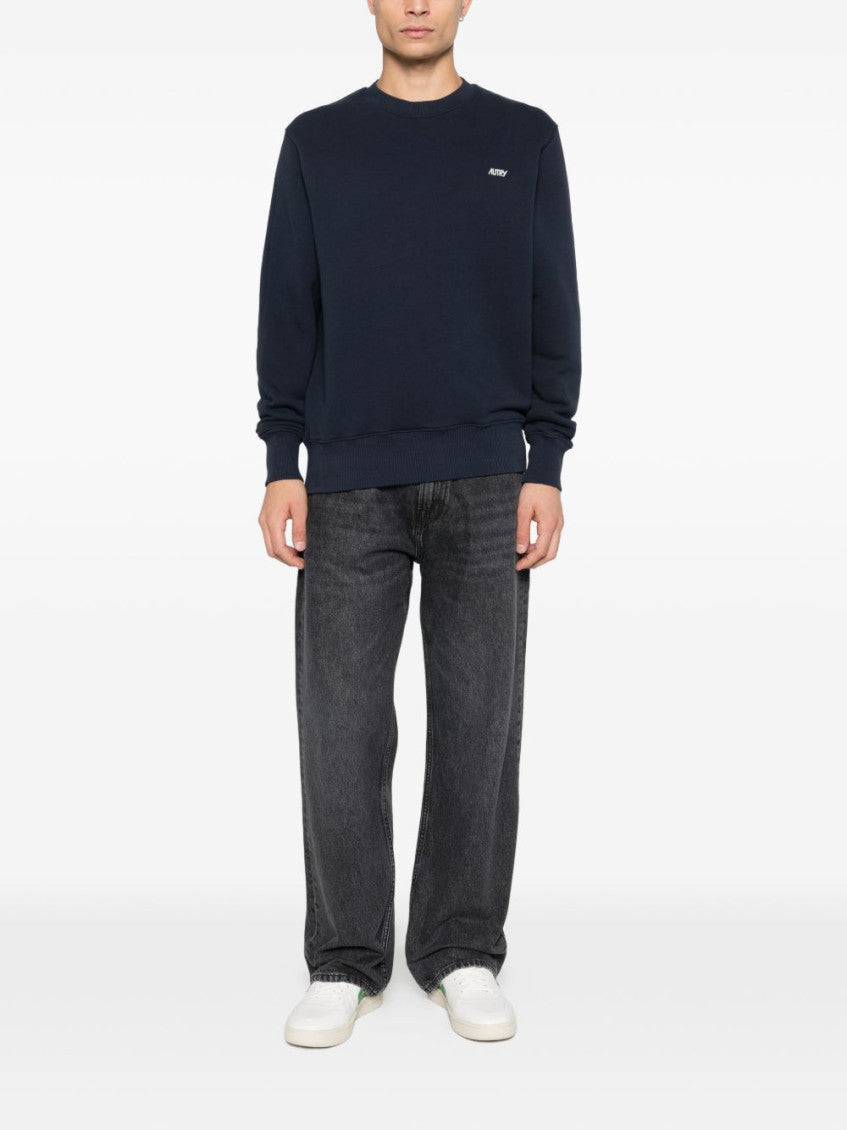 Blue Crewneck Logo Embroidery Sweatshirt 4