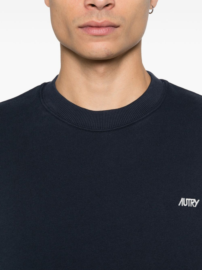 Blue Crewneck Logo Embroidery Sweatshirt 5