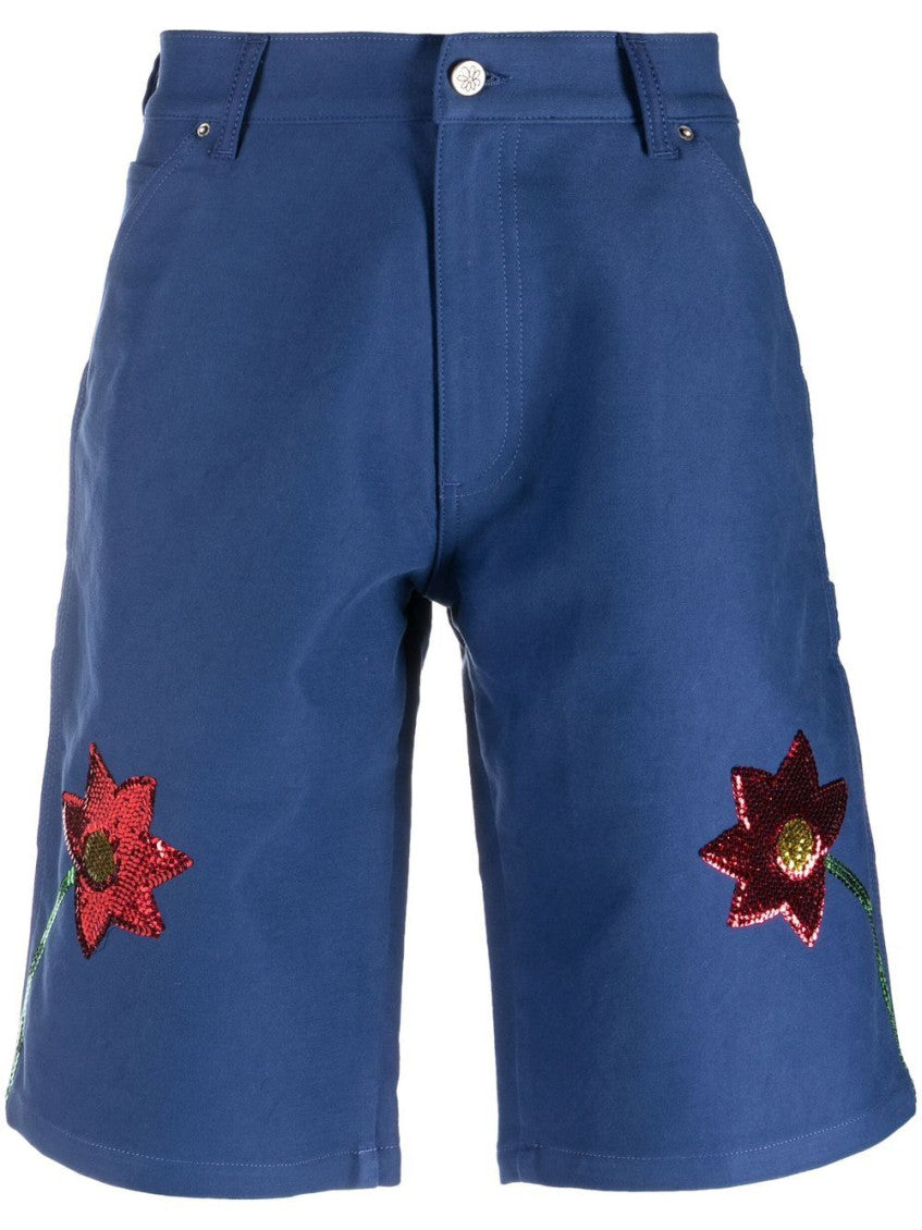 Blue Embroidered Denim Shorts 1