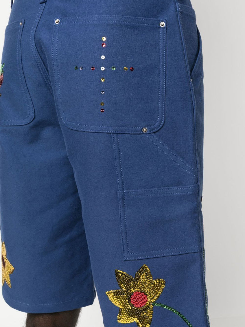 Blue Embroidered Denim Shorts 2