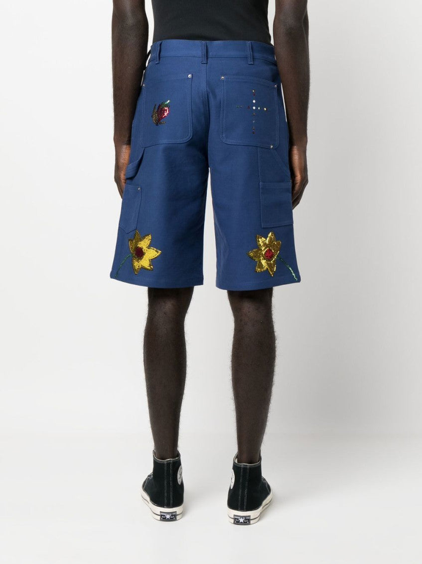 Blue Embroidered Denim Shorts 4