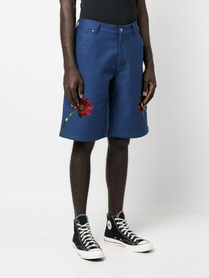 Blue Embroidered Denim Shorts 5