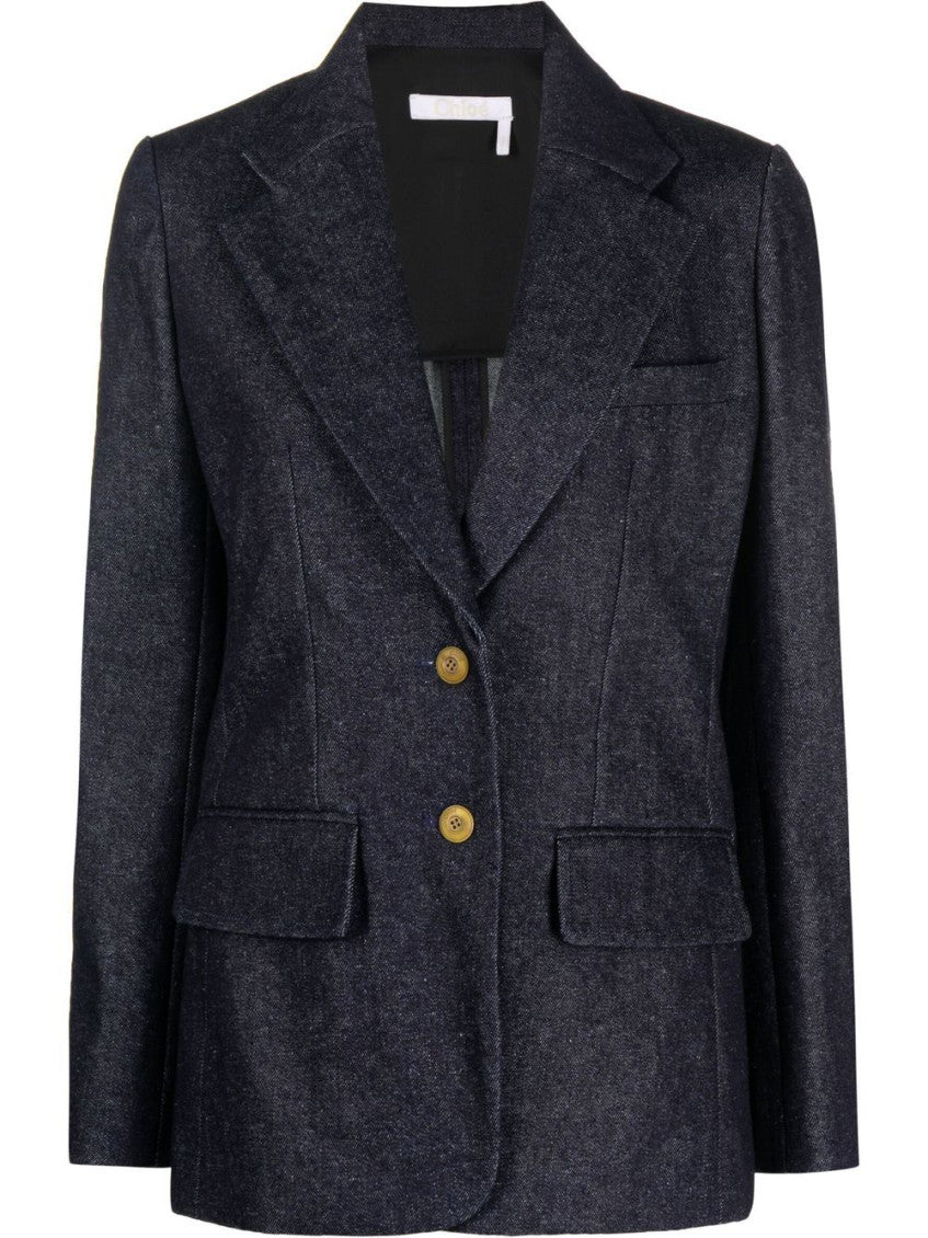 Blue Single-breasted denim jacket 1