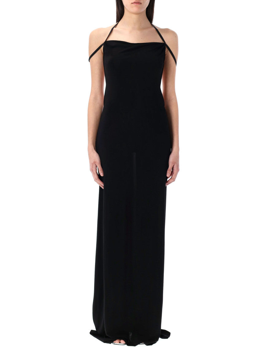 Black Draped Jersey Long Dress 1