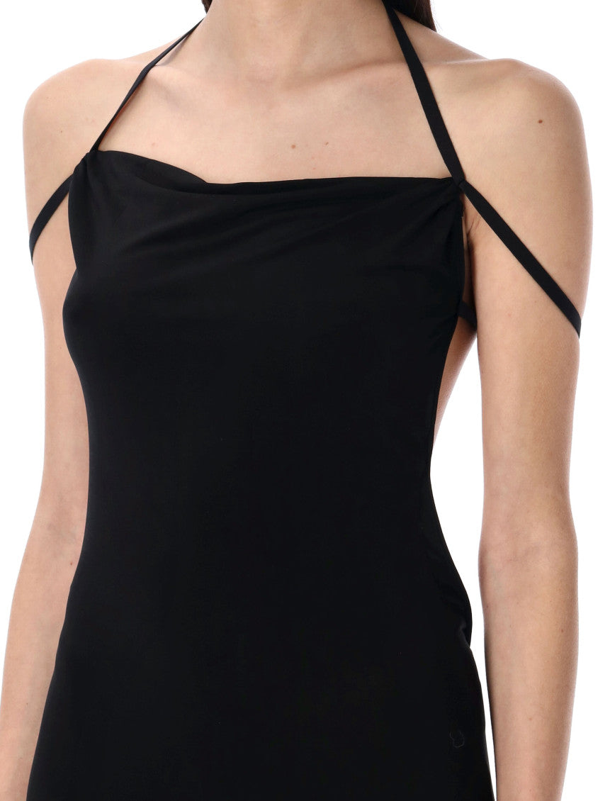 Black Draped Jersey Long Dress 3
