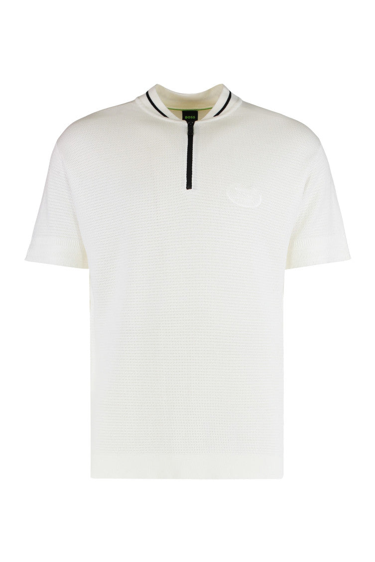 White Zipped Textured Polo 1