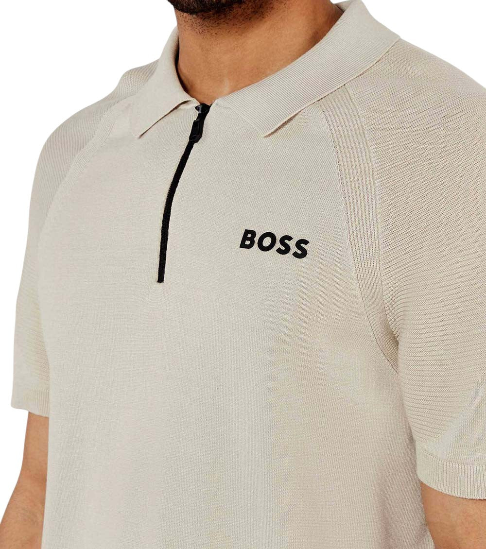 Beige Half-Zip Logo Polo 4