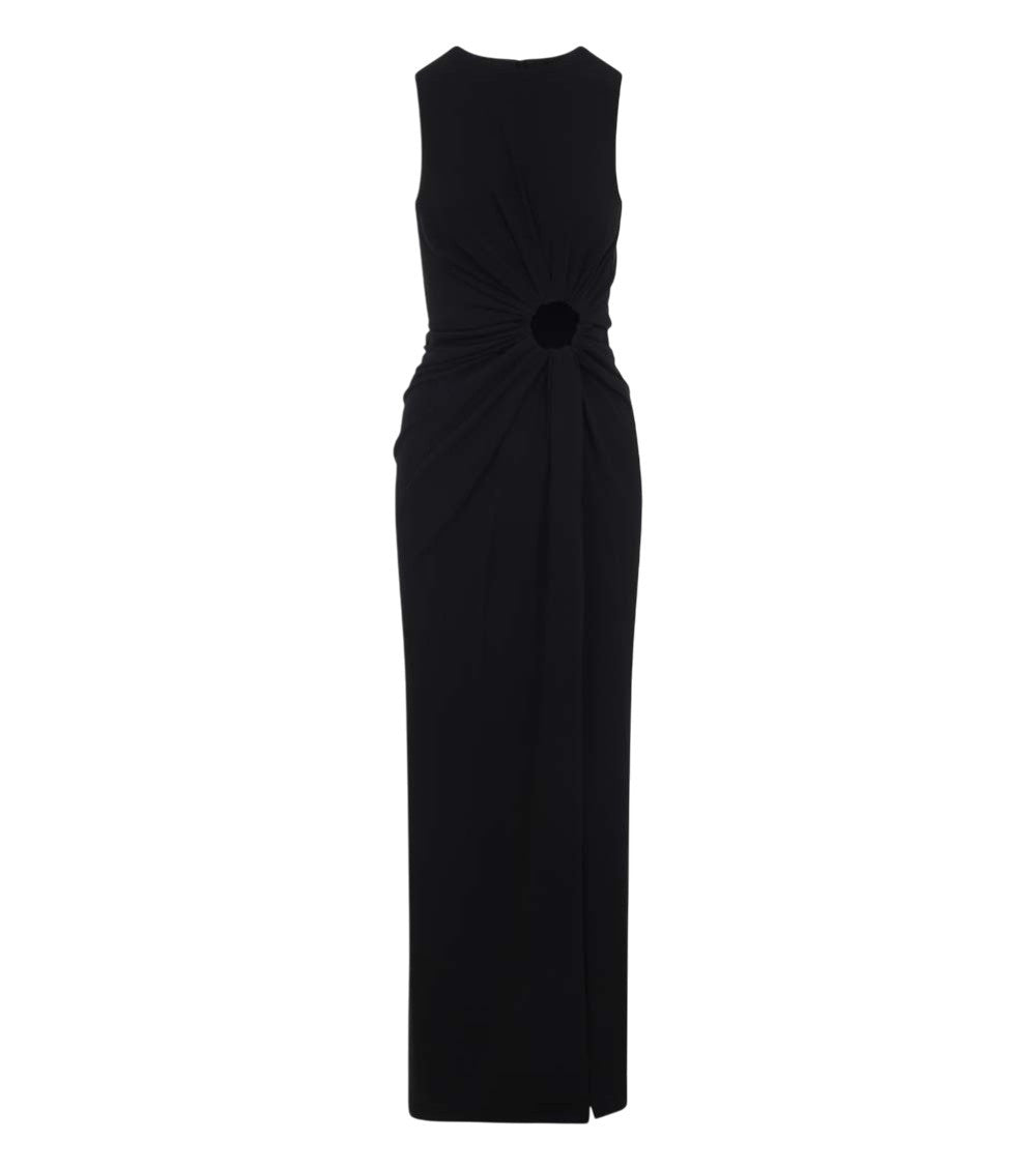 Black Round Neck Crape Maxi Dress 1