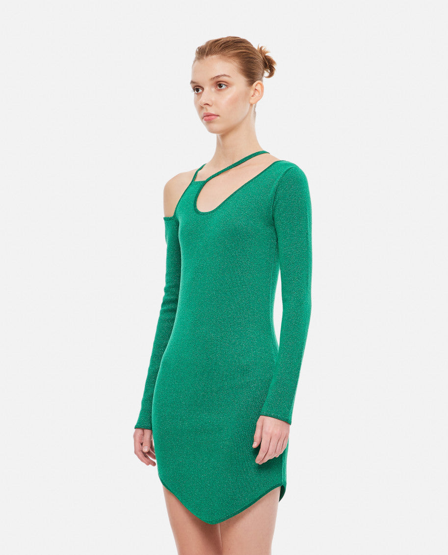 Green Glitter Cut-Out Asymmetric Dress 4
