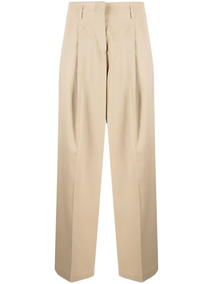 Beige Wide-leg Wool Pants 1
