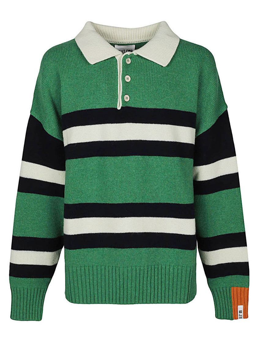 Wool striped long sleeve polo shirt 1