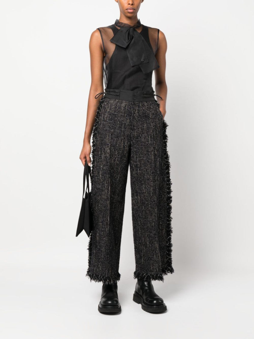 Black Wide Leg Tweed Trousers 5