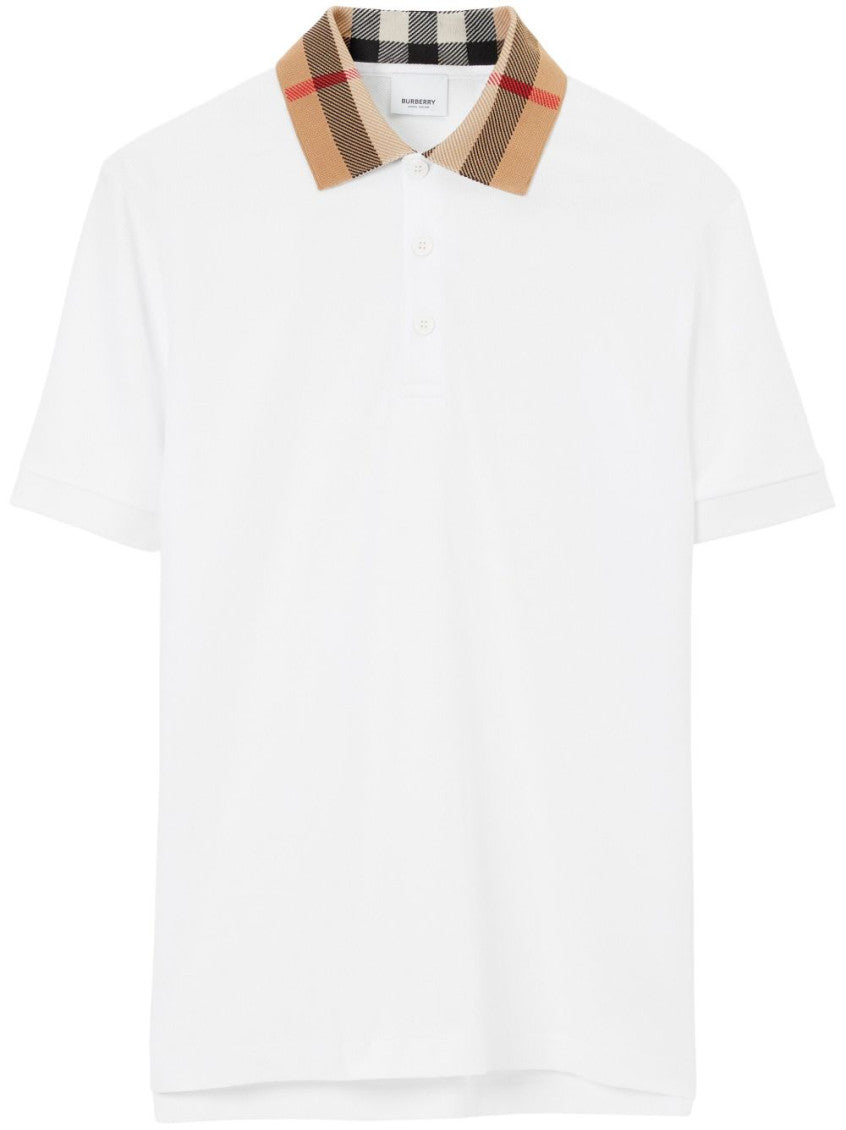 White Check motif cotton polo shirt 1