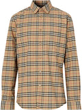Beige Check motif cotton shirt 1