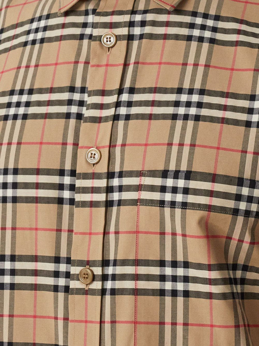 Beige Check motif cotton shirt 2
