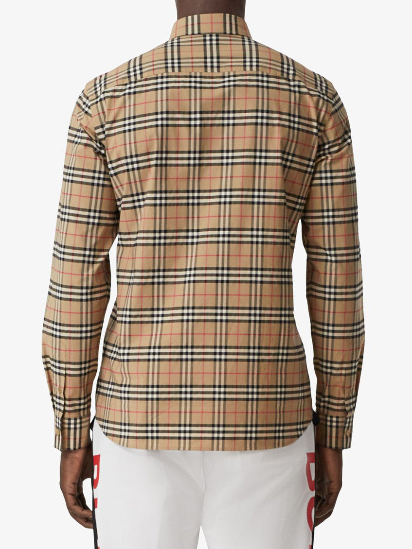 Beige Check motif cotton shirt 3