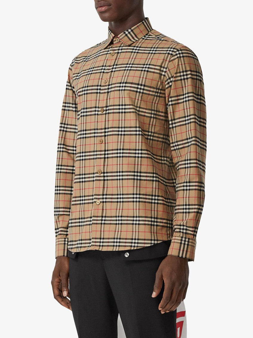 Beige Check motif cotton shirt 4