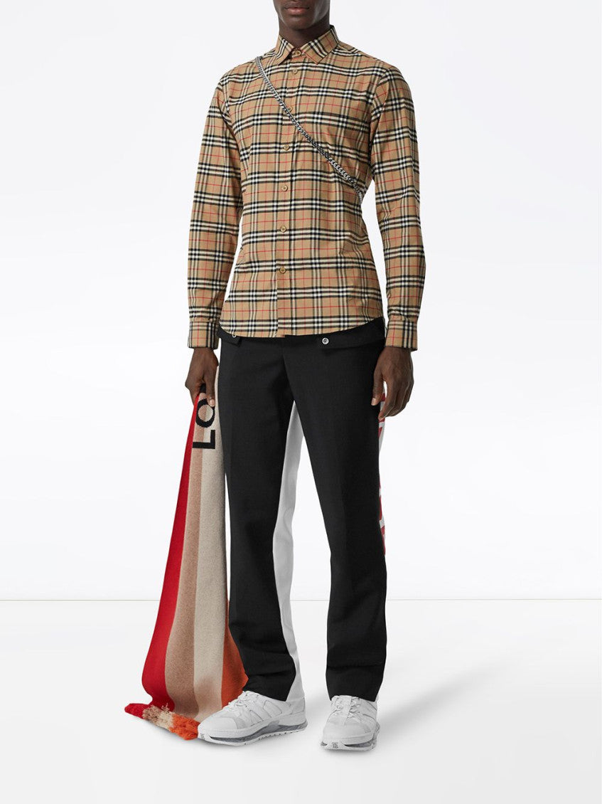 Beige Check motif cotton shirt 5