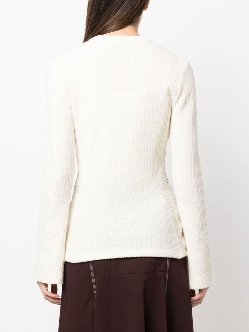 White Embroidered Ribbed Jumper 2