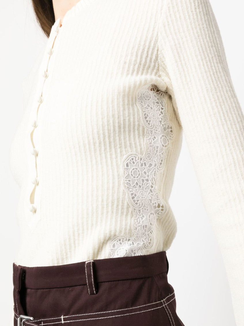 White Embroidered Ribbed Jumper 4