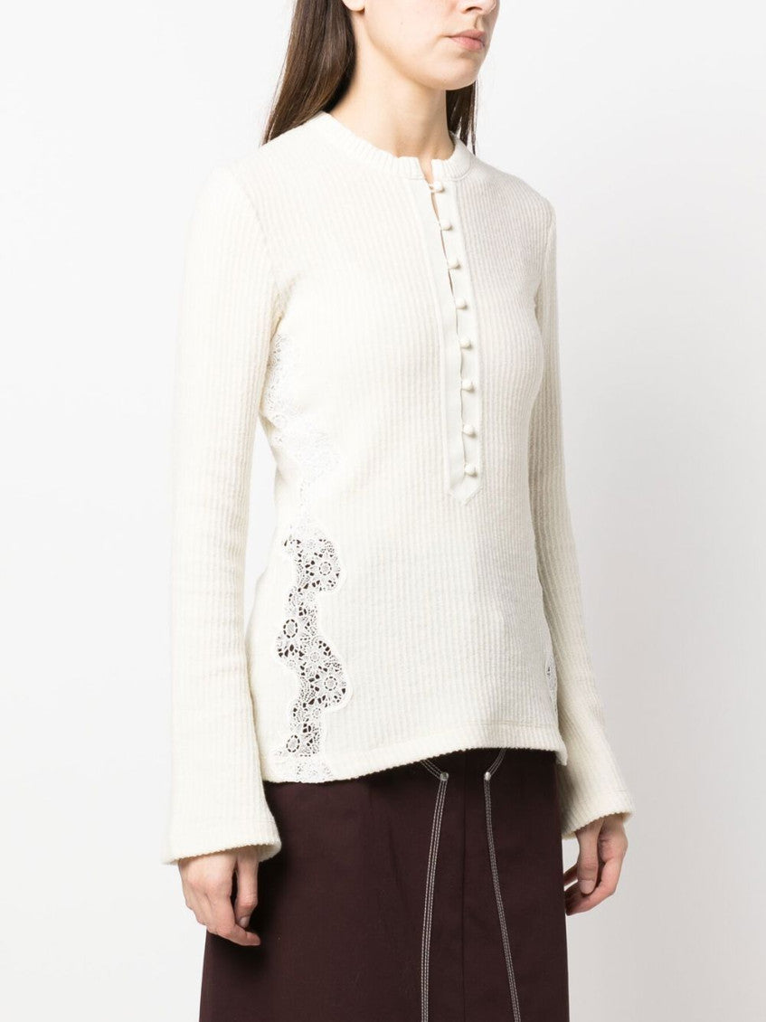 White Embroidered Ribbed Jumper 5