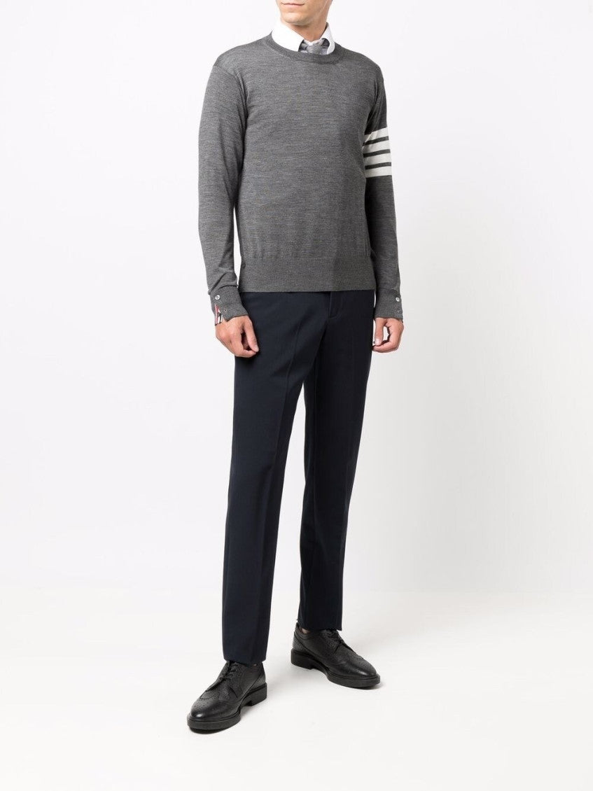 Grey 4-Bar wool crewneck jumper 2