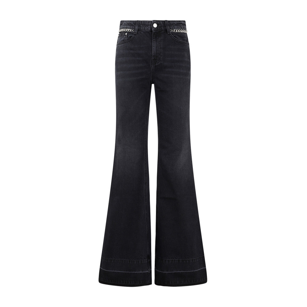 Black Chain Flare Cotton Jeans 1