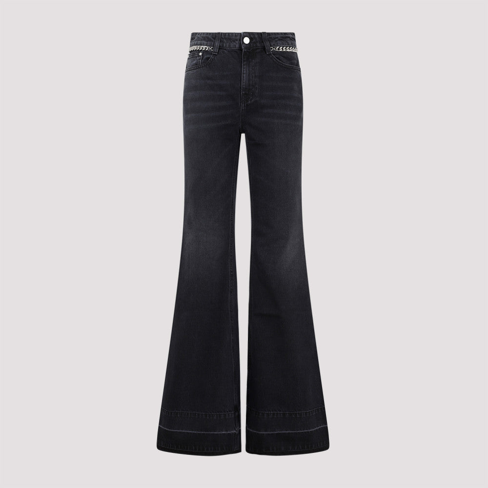 Black Chain Flare Cotton Jeans 2